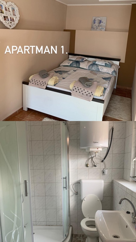Apartman hálószoba és fürdőszoba zuhanykabinnal