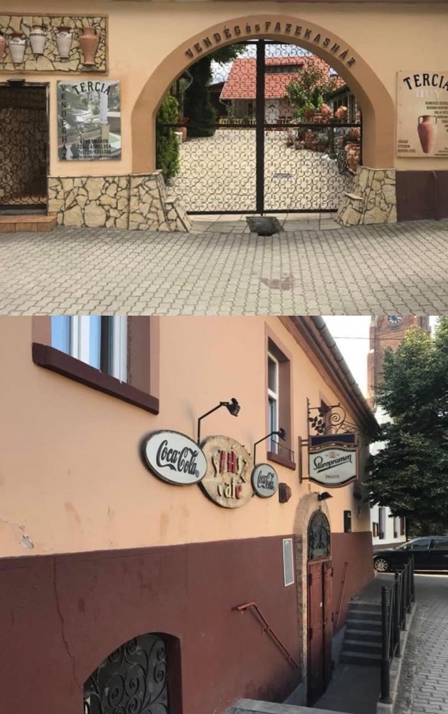 Utcai bejárat díszes kovácsoltvas kapuval